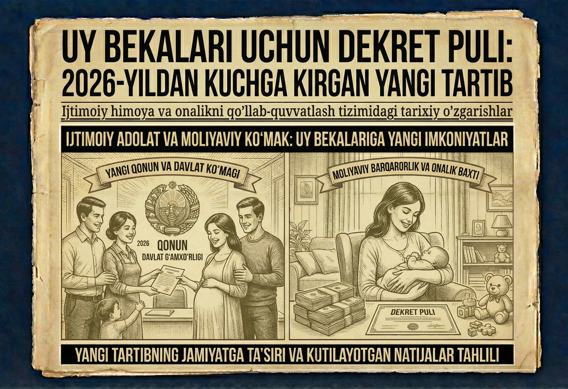 O‘zbekistonda uy bekalari uchun dekret puli: Yangi ijtimoiy himoya tizimi anatomiyasi